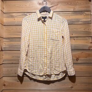 Banana Republic Boyfriend Fit Yellow Plaid Long Sleeve Button Down Women XS